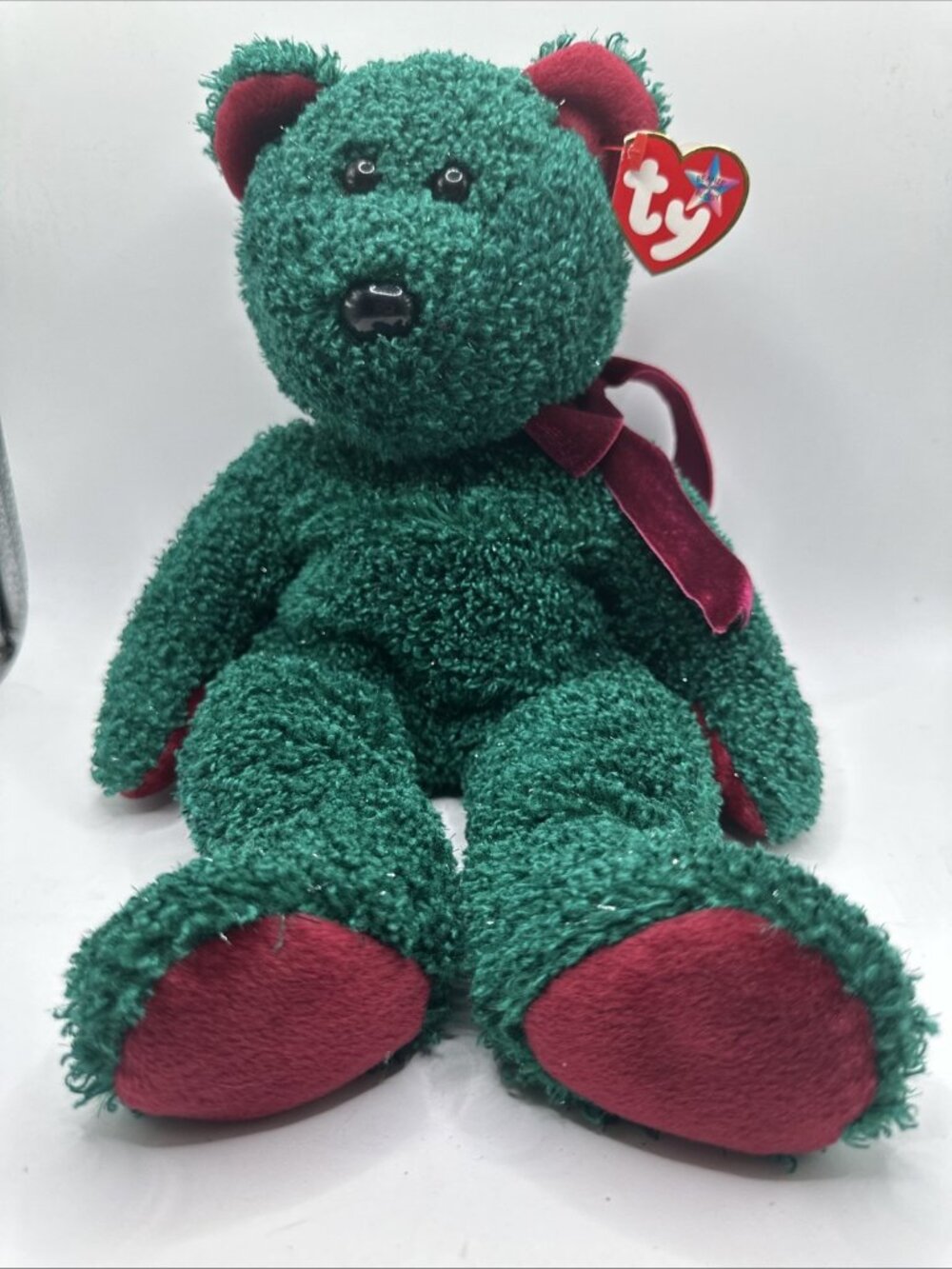 Ty Beanie Baby Buddy " 2001 Holiday Teddy" the Bear with tag sparkle green 14”